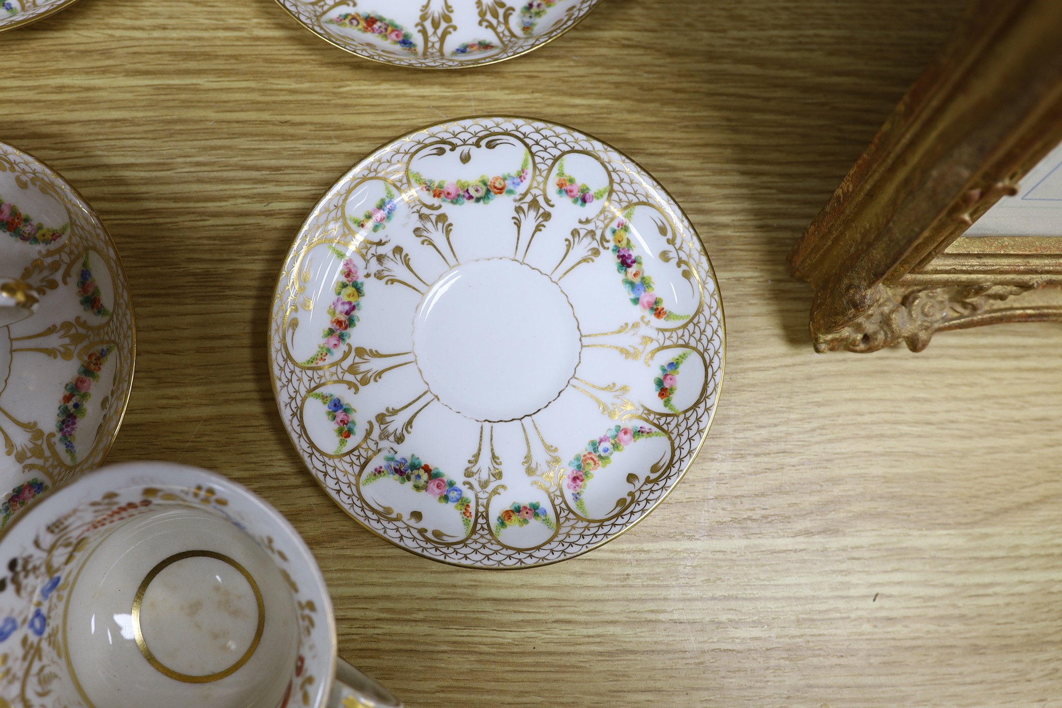 A Davenport part teaset, Meissen muffin dish and a Spode plate